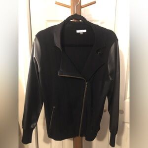 Sioni Black Moto Style Jacket with Faux Leather Sleeve